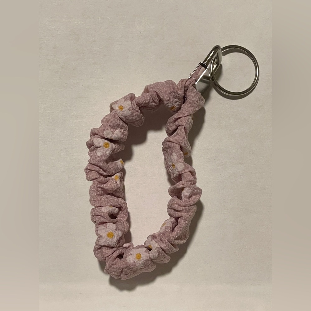 Pink Floral Scrunchie Keychain